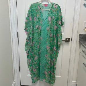 New lilly pulitzer cuca cover up caftan surf blue oh diamond girl size s/m
